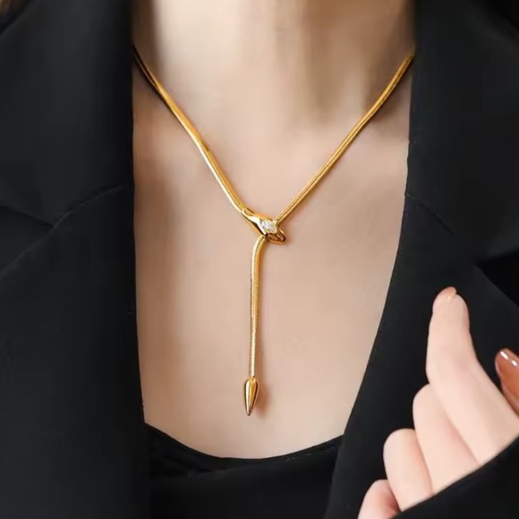 Modest Lu Jewelry - Gold Crystal Snake Loop Choker Necklace Brand New